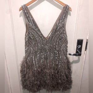 ASOS EDITION crystal and bead mini dress with faux feather hem in lilac